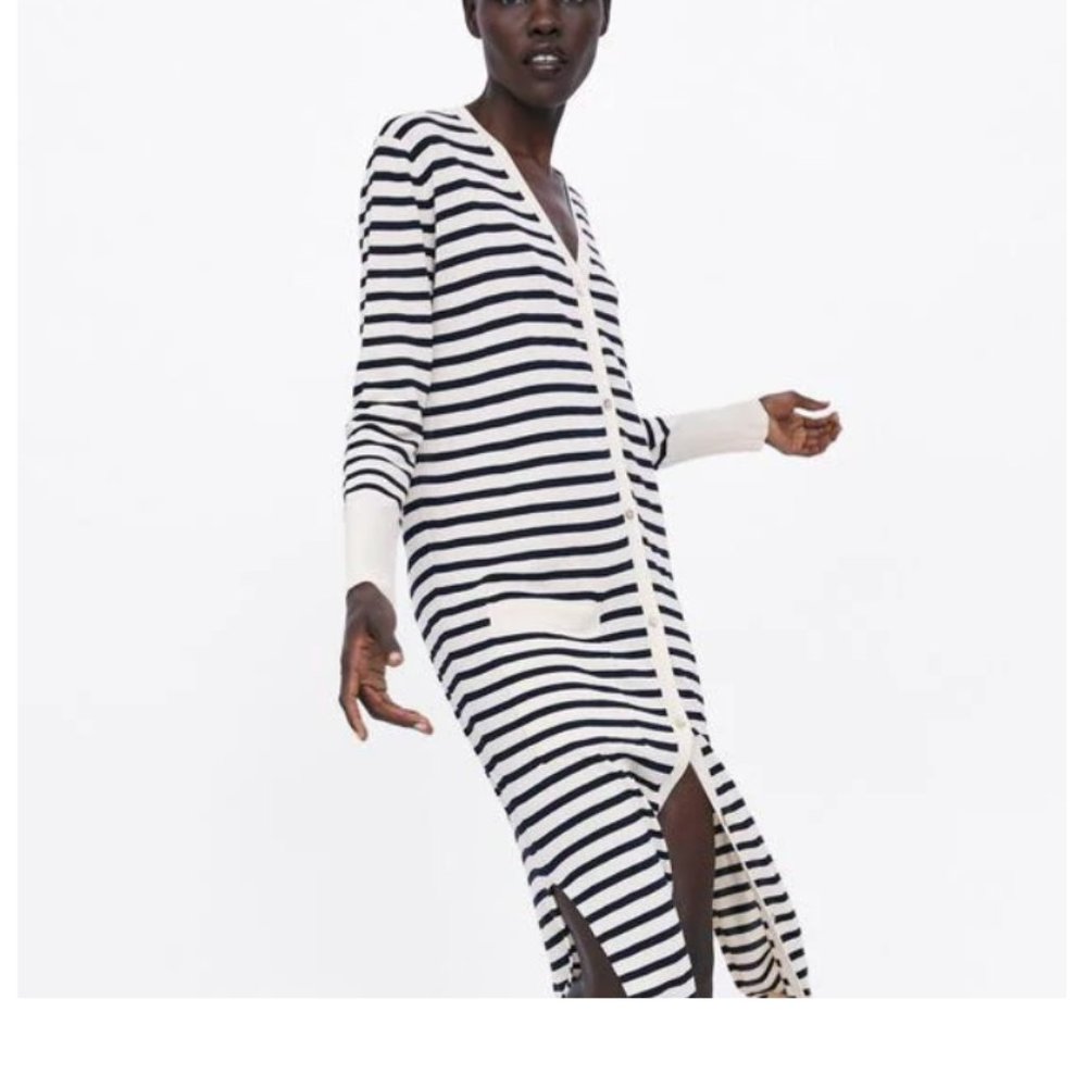 Zara Striped Button Down Long Cardigan Shirt Dress Size Small